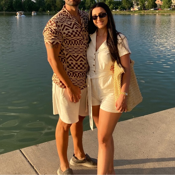 White denim shorts jumpsuit romper - Picture 6 of 6